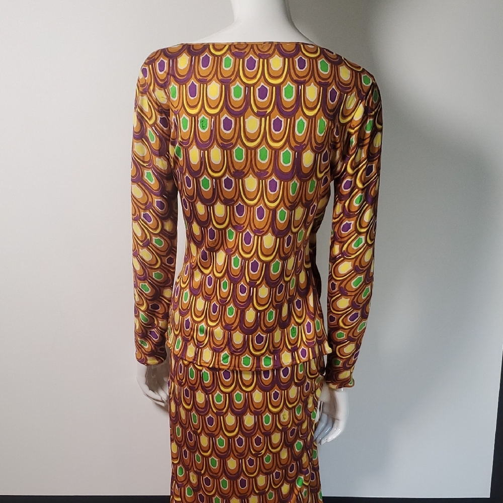 VINTAGE Emilio Pucci 77RN21 Peacock Print Silk Jersey 2pc Set - Top & Skirt - Picture 9 of 16